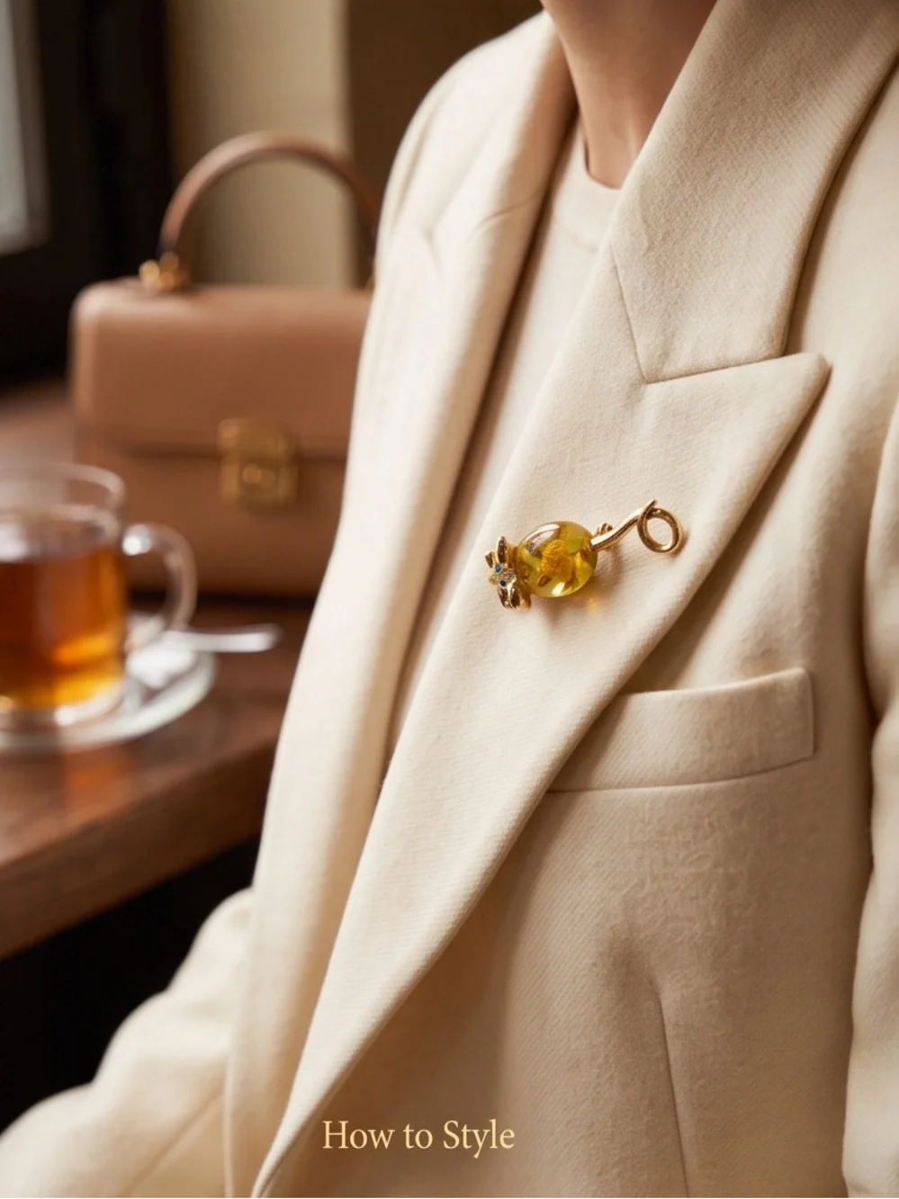 Vintage Gold-Tone Mouse Brooch with Floral Resin Body